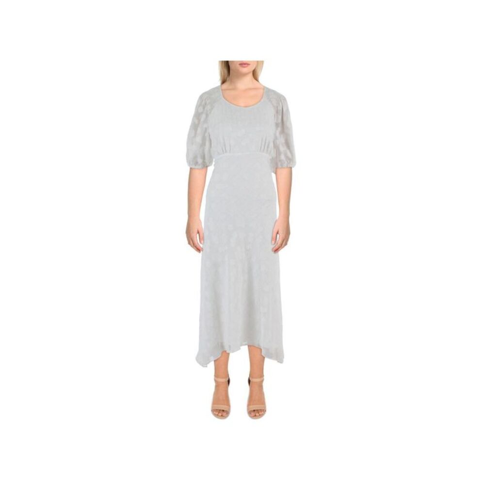 NWT CALVIN KLEIN Womens White Lined Asymmetrical Hem Elbow Sleeve Maxi Dress 4